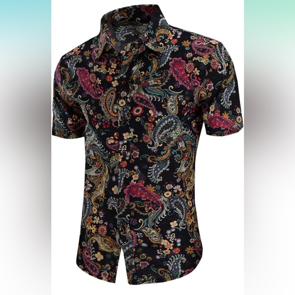 Men’s Retro 70s Paisley Short Sleeve Button Down - Picture 1 of 8